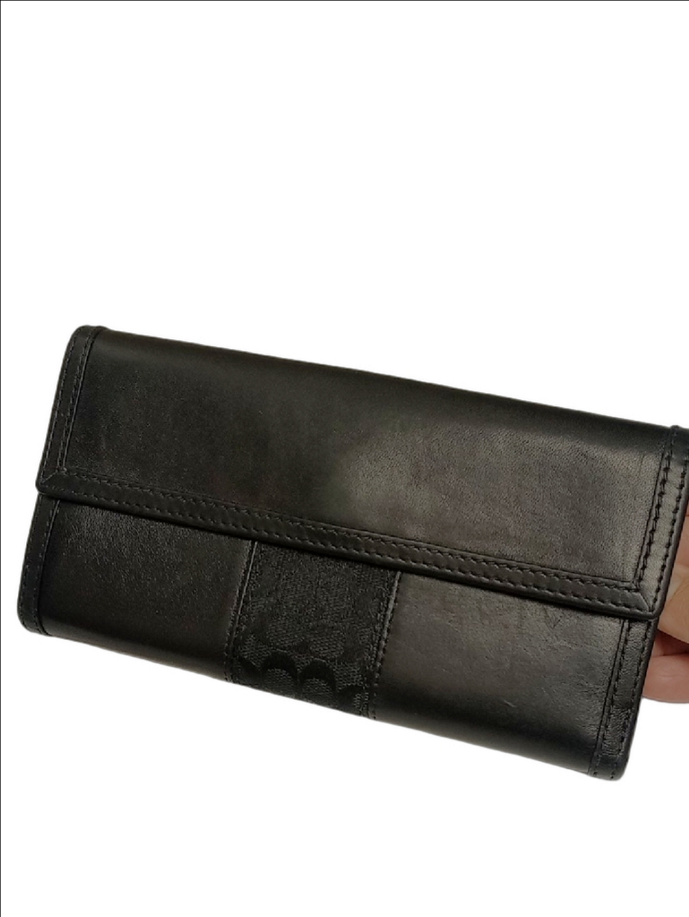 COACH VINTAGE 90'S EARLY Y2K BLACK LEATHER TWO SIDED MONOGRAM WALLET - Picture 7 of 14